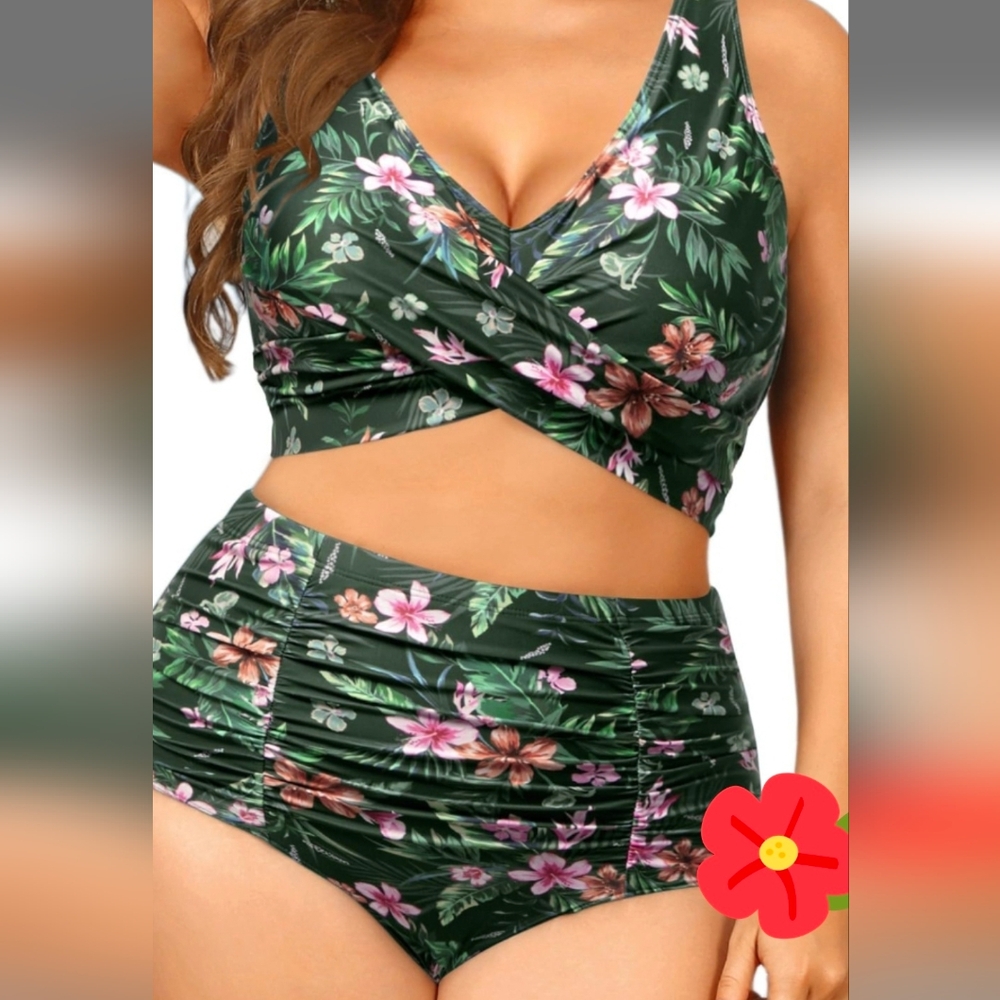 Floral Green Women's Swimwear Bikini Set 18W NEW
